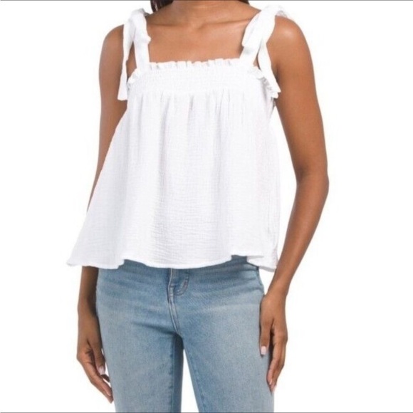 cupcakes & cashmere Tops - cupcakes & cashmere White Tie-Strap Gauze Tank Top